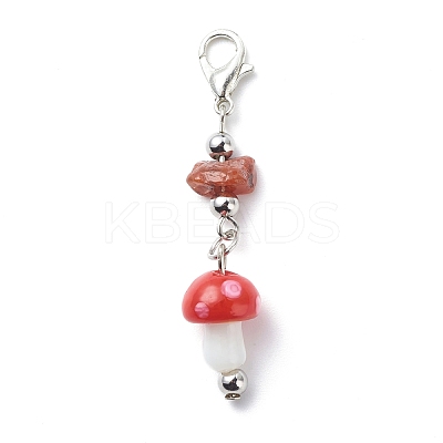 Mushroom Handmade Lampwork Pendant Decorations HJEW-JM00753-1