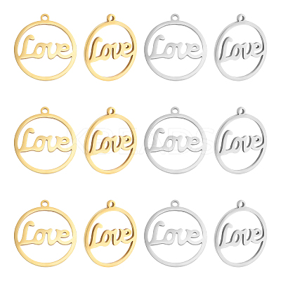 12Pcs 2 Colors 201 Stainless Steel Laser Cut Pendants STAS-UN0028-28-1