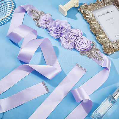 Rhinestone Flower with ABS Imitation Pearl Bridal Belt AJEW-WH0348-119C-1