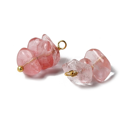Cherry Quartz Glass Pendants KK-P242-31G-07-1