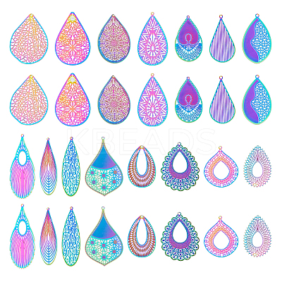 30Pcs 15 Style Ion Plating(IP) 201 & 304 Stainless Steel Filigree Pendants STAS-DC0015-58-1