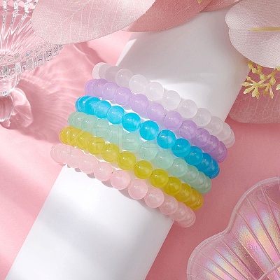 6Pcs 6 Colors 8mm Round Imitation Jade Glass Beaded Stretch Bracelet Sets BJEW-JB10774-1
