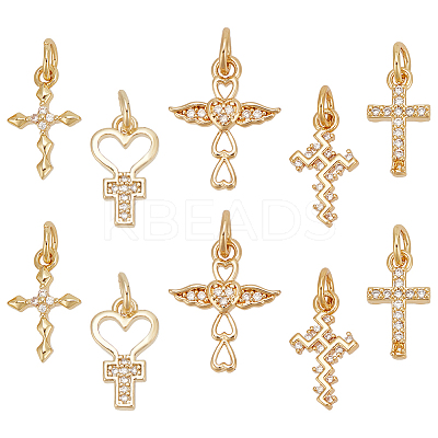10Pcs 5 Styles Real 18K Gold Plated Brass Micro Pave Cubic Zirconia Pendants KK-PH0006-48-1