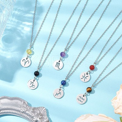 12Pcs 12 Styles 304 Stainless Steel Constellations Pendant Cable Chain Necklaces NJEW-JN05106-1