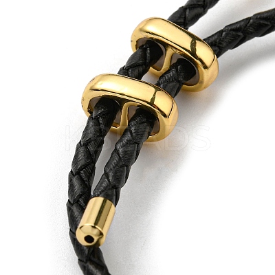 Brass Column Bar Link Bracelet with Leather Cords BJEW-G675-05G-11-1