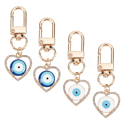 4Pcs 2 Colors Heart with Evil Eye Alloy Resin Pendant Decorations KEYC-AR0001-20-1