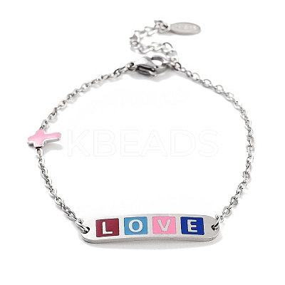 201 Stainless Steel Cross & Rectangle with Word Love Link Bracelets BJEW-B090-01B-07-1