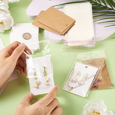 100Pcs 2 Colors Rectangle Paper One Pair Earring Display Cards with Hanging Hole CDIS-TA0001-41-1