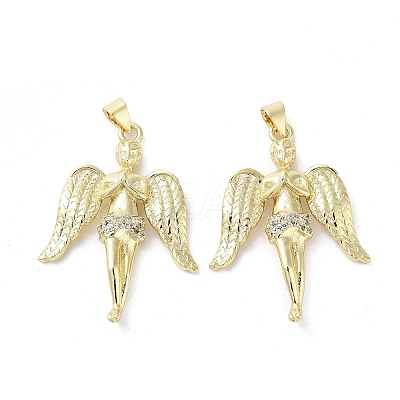 Rack Plating Angel Brass Micro Pave Cubic Zirconia Pendants KK-E102-12G-1