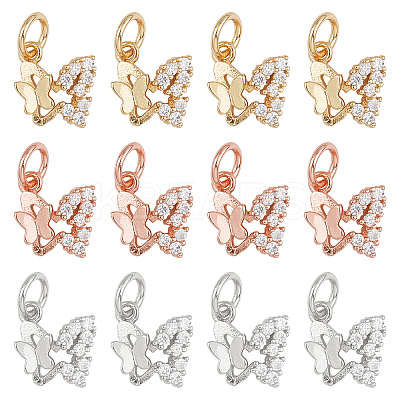 12Pcs 3 Colors Brass Micro Pave Cubic Zirconia Charms ZIRC-CA0001-05-1