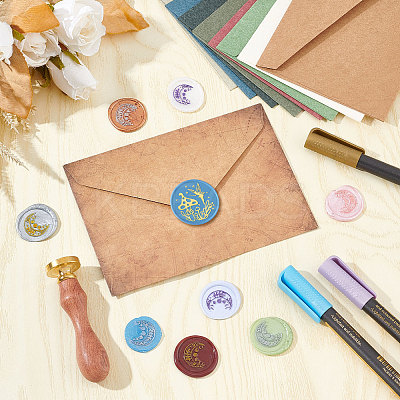 Brass Wax Seal Stamps with Wood Handle AJEW-WH0412-0161-1