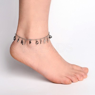 Tarnish Resistant 304 Stainless Steel Charms Anklets AJEW-AN00106-1