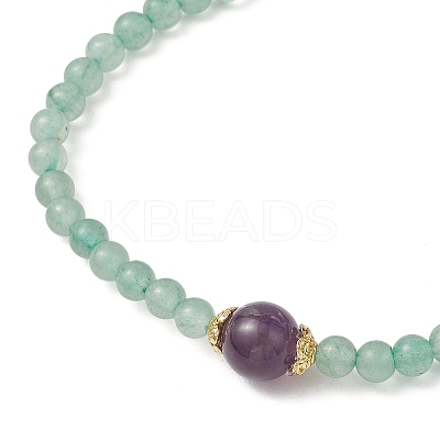 Natural Green Aventurine & Amethyst Round Beaded Stretch Bracelets for Women BJEW-JB11928-02-1