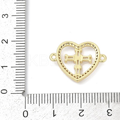 Brass Clear Cubic Zirconia Cross Heart Connector Charms KK-D317-147G-1
