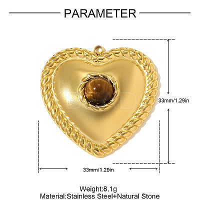 304 Stainless Steel with Natural Tiger Eye Pendants STAS-OY010-43G-1