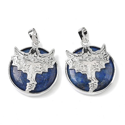 Natural Lapis Lazuli Flat Round Pendants G-G279-01P-07-1