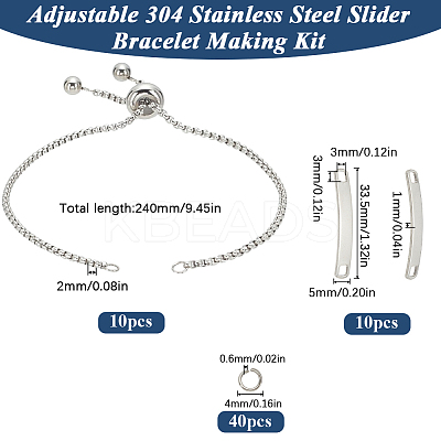 10Pcs Adjustable 304 Stainless Steel Slider Bracelet Making DIY-SC0026-30B-1