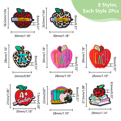 16Pcs 8 Styles Teachers' Day Apple Silicone Focal Beads SIL-DC0001-59-1