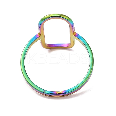 Ion Plating(IP) 304 Stainless Steel Hollow Rectangle Adjustable Ring for Women RJEW-M149-31RC-1