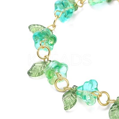 4Pcs 4 Color Acrylic & Glass Beaded Flower Linnk Chain Bracelets Set BJEW-TA00273-1