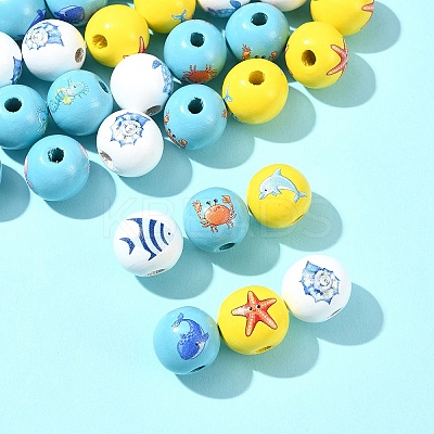 45Pcs 9 Styles Natural Wood European Beads WOOD-FS0001-27-1