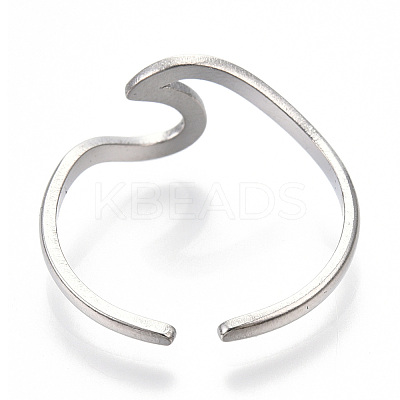 Non-Tarnish 304 Stainless Steel Sea Wave Cuff Rings LS-RJEW-N038-115P-1