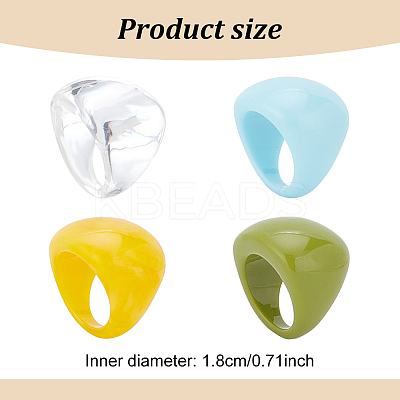 4Pcs 4 Colors Resin Plain Wide Dome Finger Rings Set for Women RJEW-AN0001-10-1