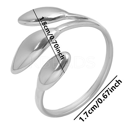 Vintage 304 Stainless Steel Three-Leaf Open Cuff Ring for Women LW4764-1-1