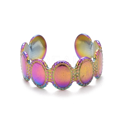 Ion Plating(IP) Rainbow Color 304 Stainless Steel Oval Wrap Open Cuff Ring for Women RJEW-C025-05M-1