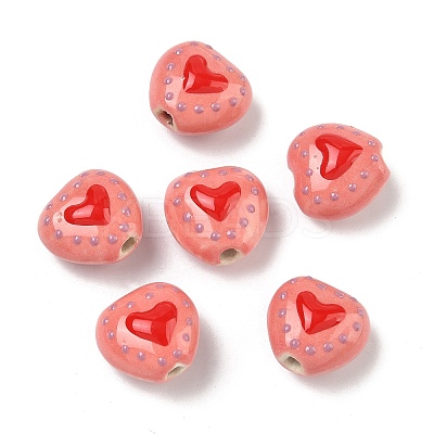 Heart Pattern Handmade Porcelain Enamel Beads PORC-G016-03L-1