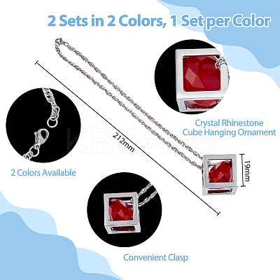 2 Sets 2 Colors Bling Diamond Cube Car Rear View Mirror Charms HJEW-DC0001-06-1