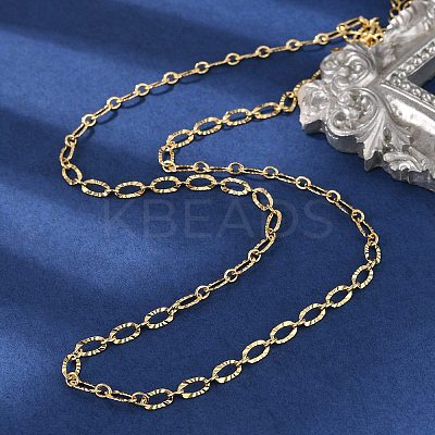 Brass Textured Oval Link Chain Necklaces for Women Men NJEW-F337-07G-1