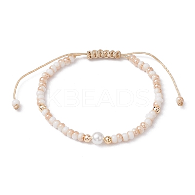 Glass & Shell Pearl Round Beads Braided Bead Bracelets BJEW-JB09874-1