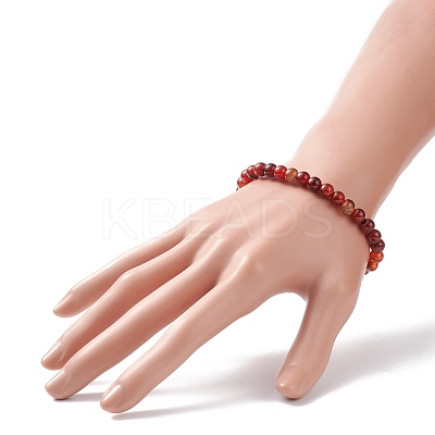 Natural Agate Round Beaded Stretch Bracelet BJEW-JB08614-02-1