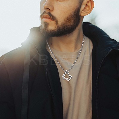 304 Stainless Steel Triangle & Rhombus Pendant Necklace with Box Chains JN1045C-1