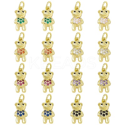 16Pcs 8 Colors Brass Micro Pave Cubic Zirconia Pendants KK-SZ0005-99-1
