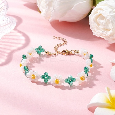 Flower Glass Beaded Bracelets for Women BJEW-TA00626-1