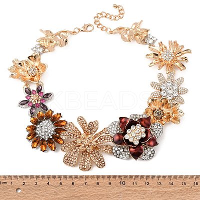 Flower Alloy Colorful Rhinestone Bib Necklaces for Women NJEW-F357-05KCG-1