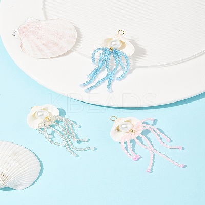 Natural Shell & Glass Pearl Big Pendants PALLOY-FS00031-1