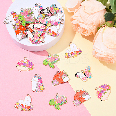 24Pcs 6 Styles Animal Flower Alloy Enamel Pendants ENAM-YW0005-47-1