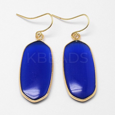 Oval Real Gold Plating Brass Cat Eye Dangle Earrings EJEW-M052-03A-1