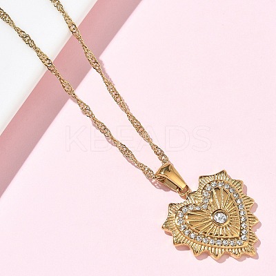 304 Stainless Steel Rhinestone Pendant Necklaces for Women NJEW-B150-01G-02-1