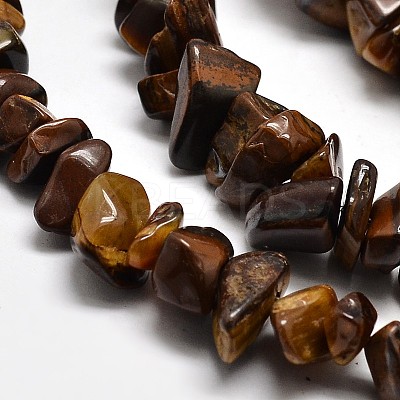 Chip Natural Tiger Eye Beads Strands X-G-N0134-09-1