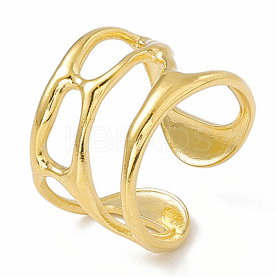 Ion Plating(IP) 304 Stainless Steel Wide Hollow Open Cuff Ring for Women LS-RJEW-G275-02G-1