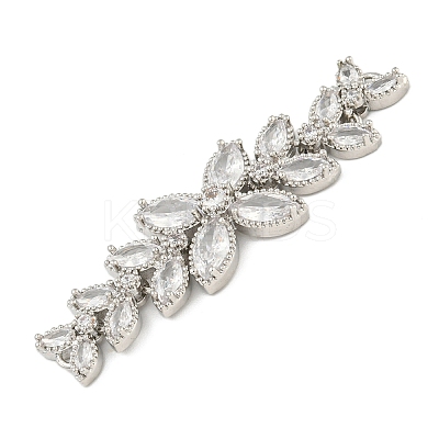 Brass Pave Clear Cubic Zirconia Flower with Leaf Links Connector Charms KK-P277-52P-01-1