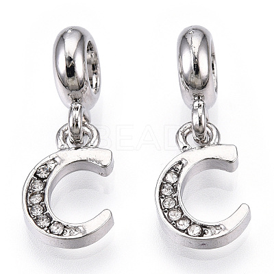Platinum Rack Plating Alloy Rhinestone European Dangle Charms PALLOY-T048-36P-C-1