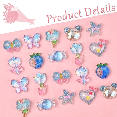 20Pcs 10 Styles Flower Transparent Epoxy Resin Decoden Cabochons RESI-FS0001-94-1