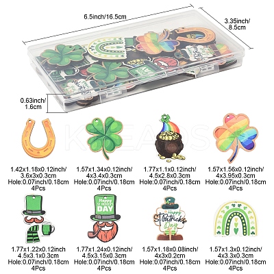 32Pcs 8 Styles St.Patrick's Day Themes Printed Wood Pendants WOOD-FS0001-43-1