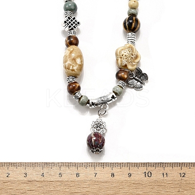 Ethnic Style Alloy & Porcelain Ceramic Beads Pendant Tassel Y Necklaces NJEW-D308-03B-1