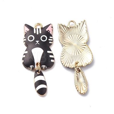 Light Gold Rack Plating Alloy Enamel Pendants X-ENAM-G210-01LG-06-1